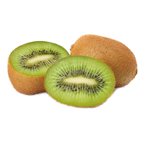 un kiwi coupé en deux et un kiwi entier de la variété Hayward