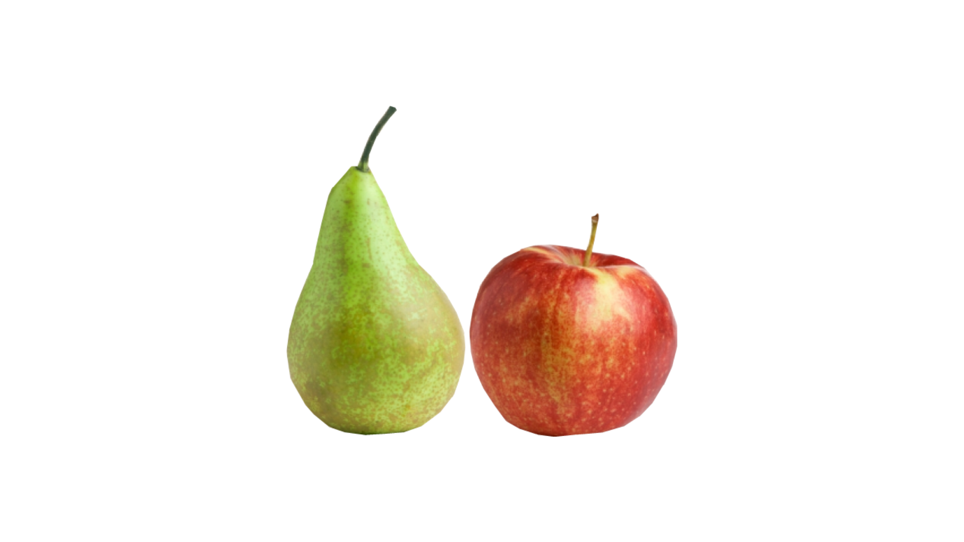 deux fruits : poire verte et pomme rouge
