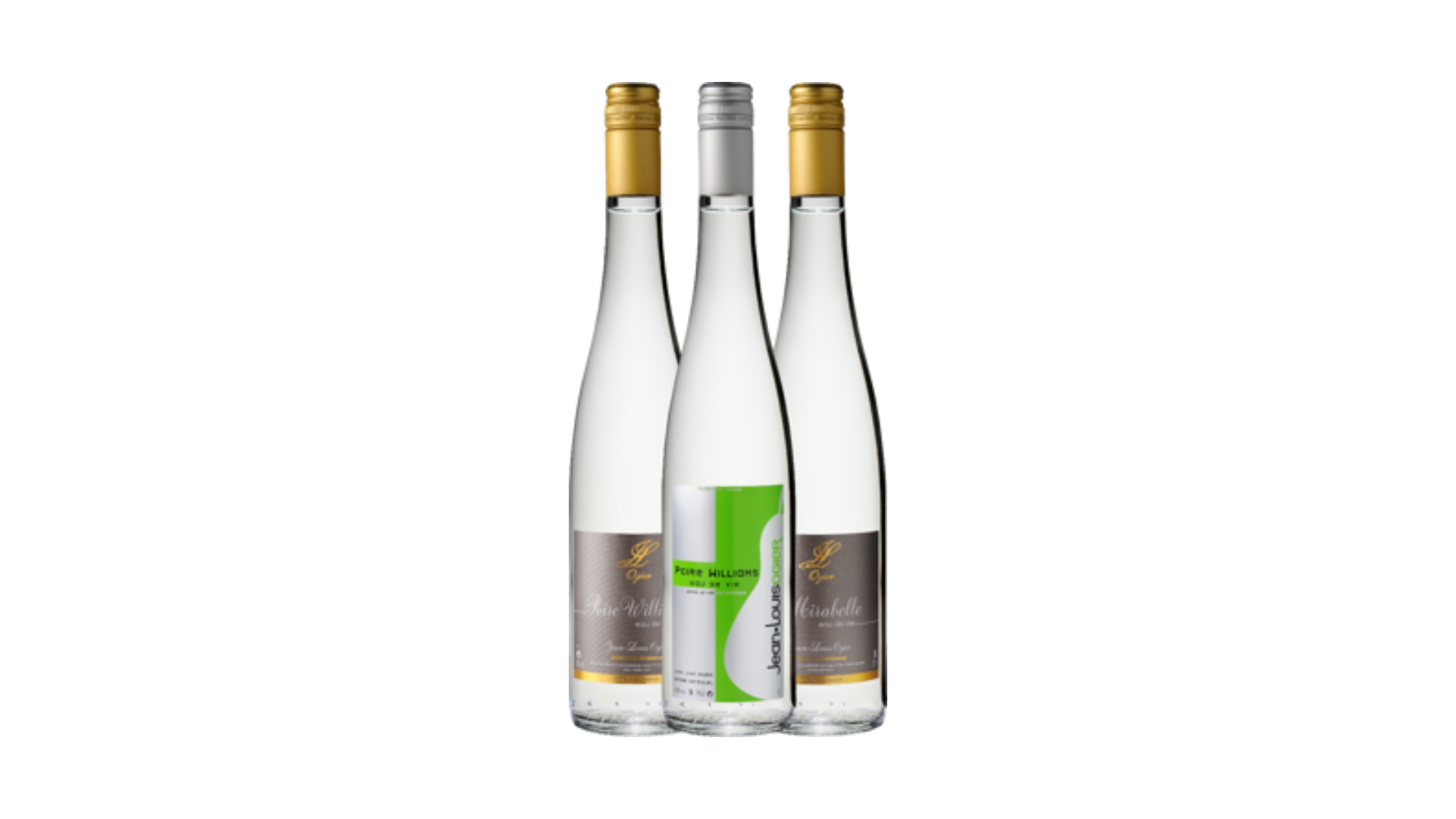 Trois bouteilles d'eau de vie JL Ogier.